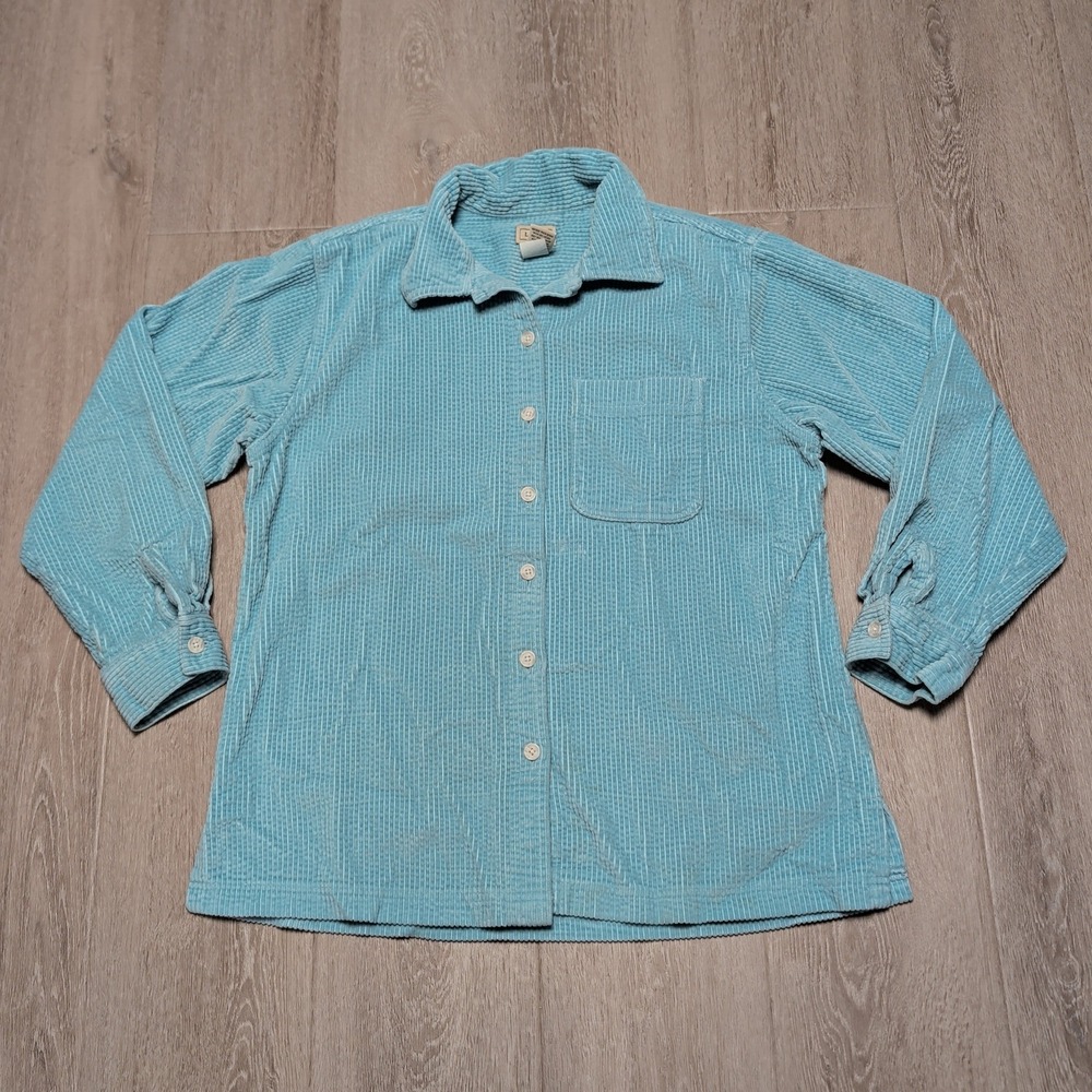 LL Bean Womens Light Blue Wide Wale Corduroy Button Down Shirt S-REG 0JTJ1